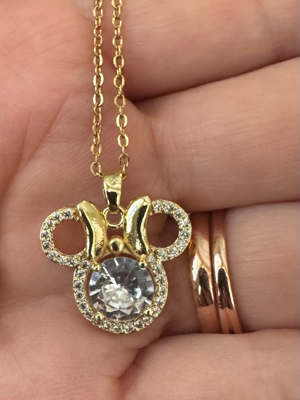 Gold Crystal Mickey-Inspired Pendant Necklace